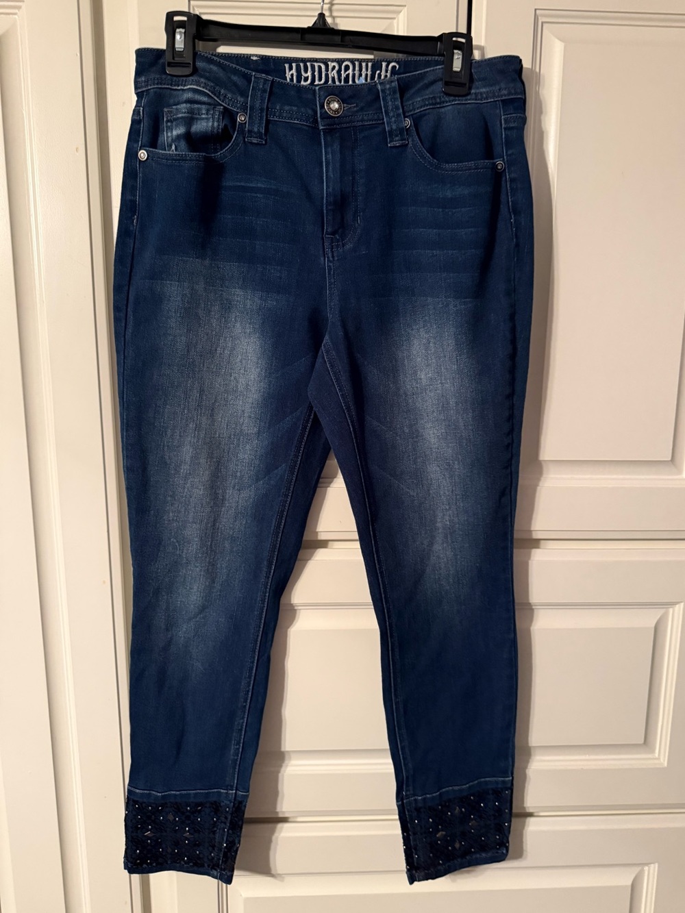 Hydraulic Women’s Dark Blue Stretch Jeans with Embellished Ankles size 8
6